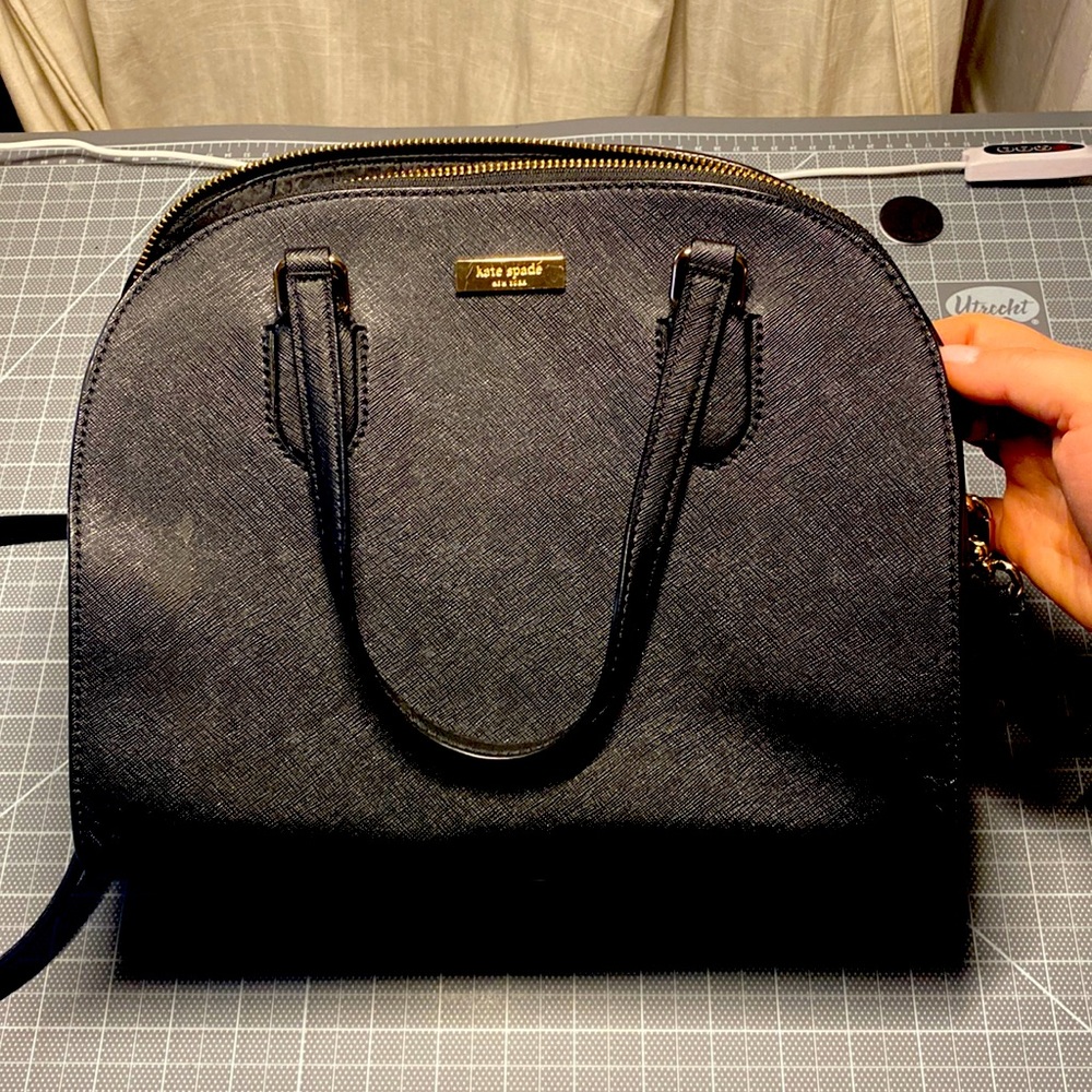 Kate Spade Black Leather Bag with Crosshatch Texture